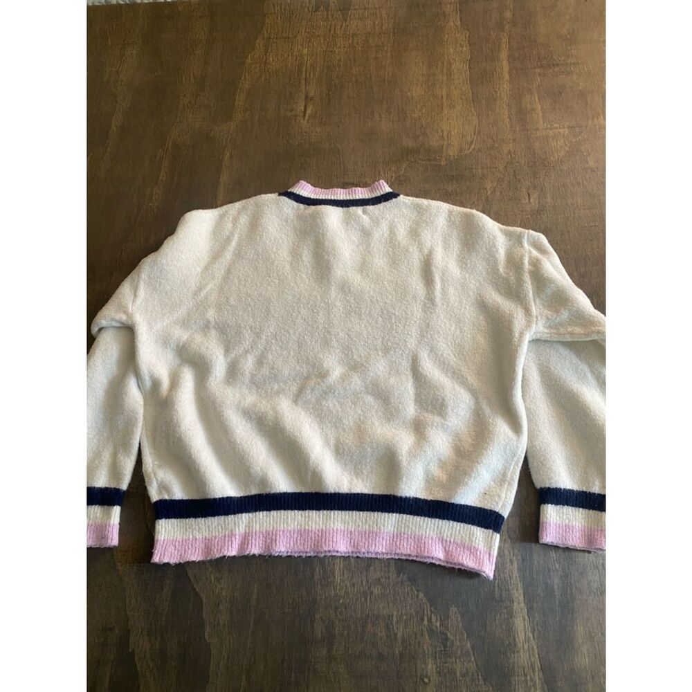 Code Mode "MONDAY" Crewneck Sweater with Pink & Navy Trim - Picture 3 of 3